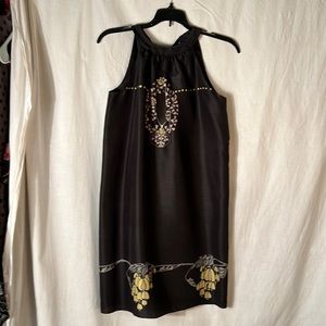 Max Studio (Size XS) Black 100% Silk Neck Halter Strap Shift Dress